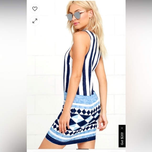 Lulus Women's Multitask-Queen Ivory Blue Print Shift Dress - Picture 3 of 11